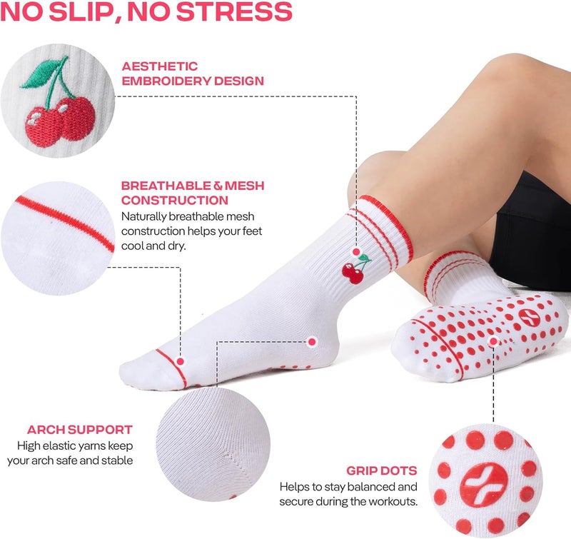 CoolMate Store Pilates Socks with Grips for Women, Yoga Socks, Crew Non Slip Women for Barre, Pilates Gifts - Image 5